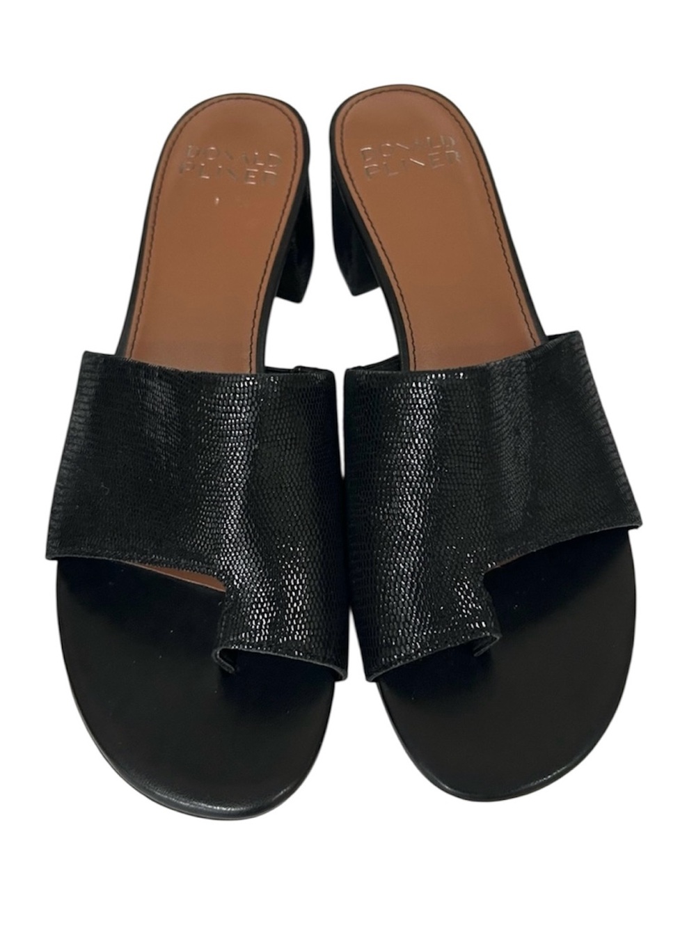 Donald Pliner Naia Sandals Black Lizard Suede Block Heel Size 9